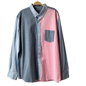 Club Room Colorblock Long Sleeve Oxford Shirt Men XXL Pink Blue Button Up NWT